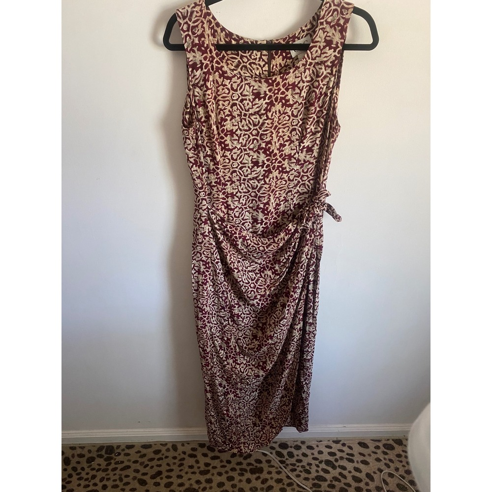 CDC Womens Burgundy Tan Abstract Print Sleeveless Wrap Front Maxi Dress Size 10